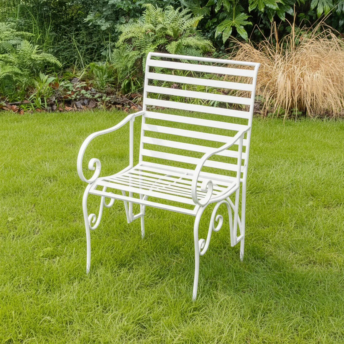 Ornate Metal Distressed White Garden Chair - 55cm x 92cm - Image 5