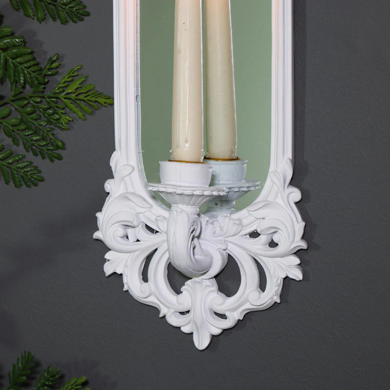 Ornate White Wall Mirror Candle Holder Sconce - Image 2