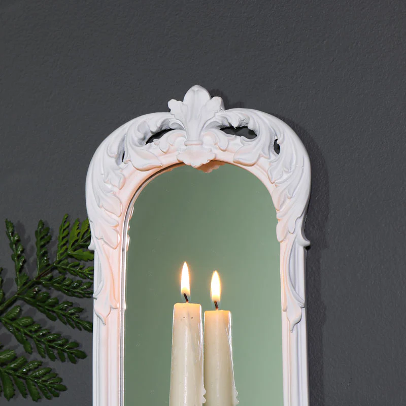 Ornate White Wall Mirror Candle Holder Sconce - Image 3