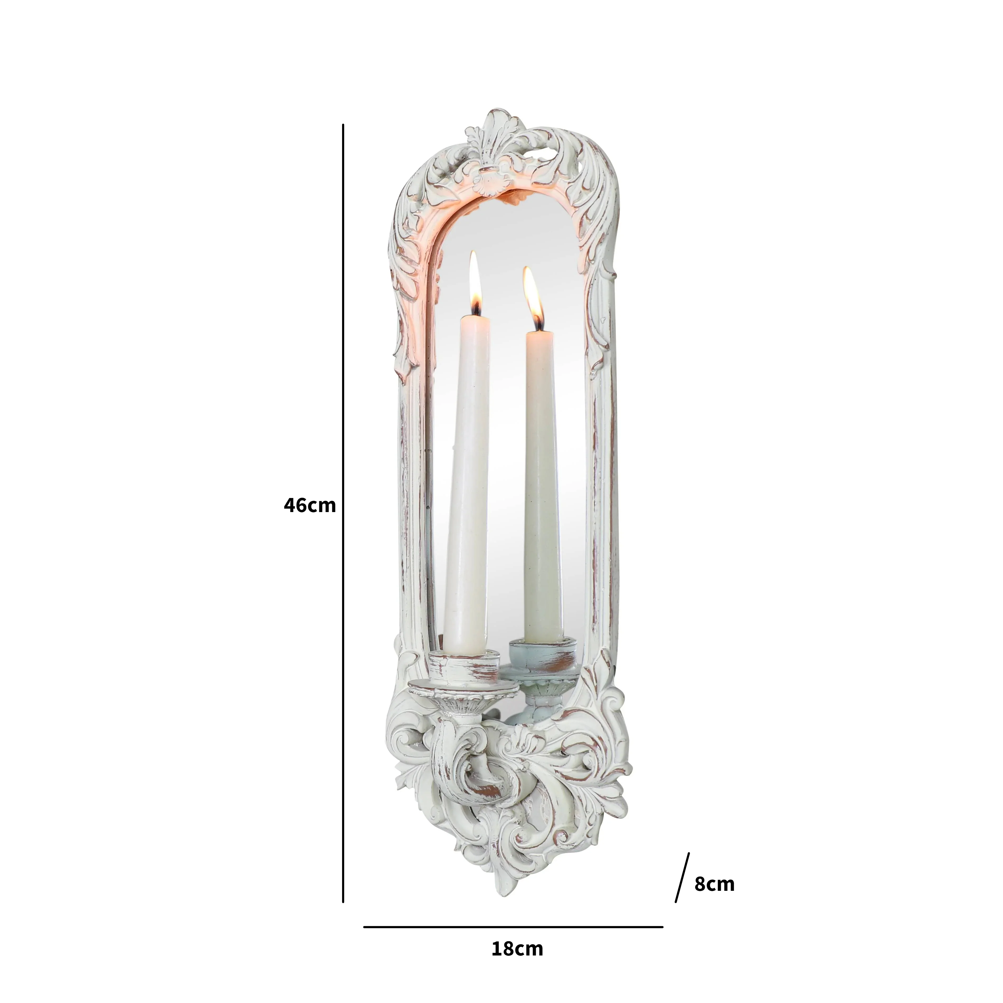 Ornate White Wall Mirror Candle Holder Sconce - Image 5
