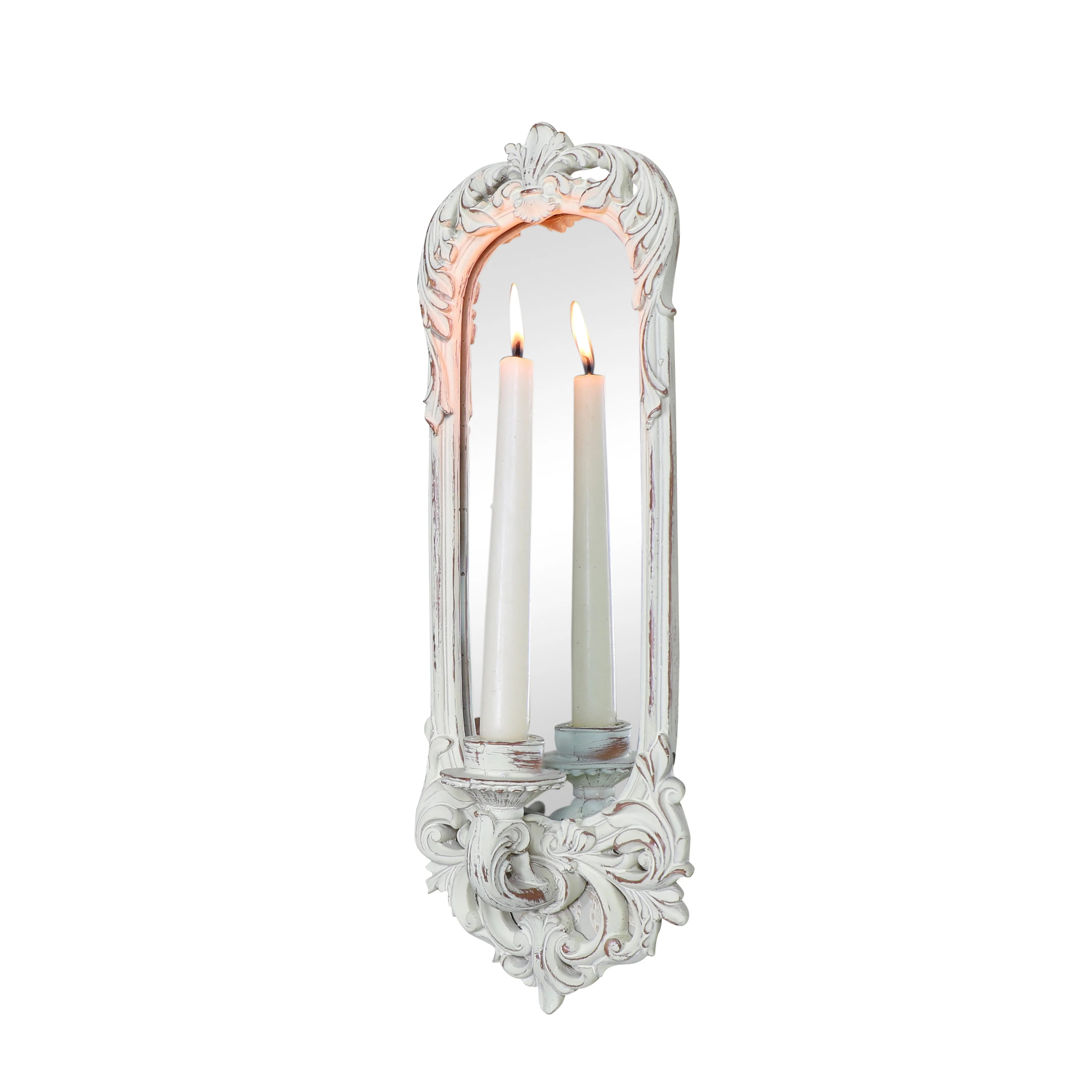 Ornate White Wall Mirror Candle Holder Sconce - Image 6