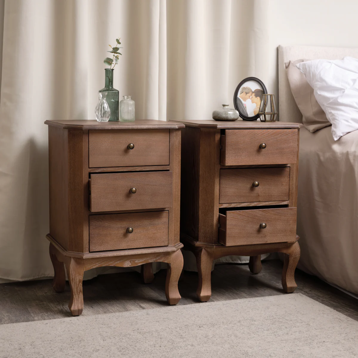 Pair Of 2 Dark Wood 3 Drawer Bedside Tables - Ashwell Range - Image 3