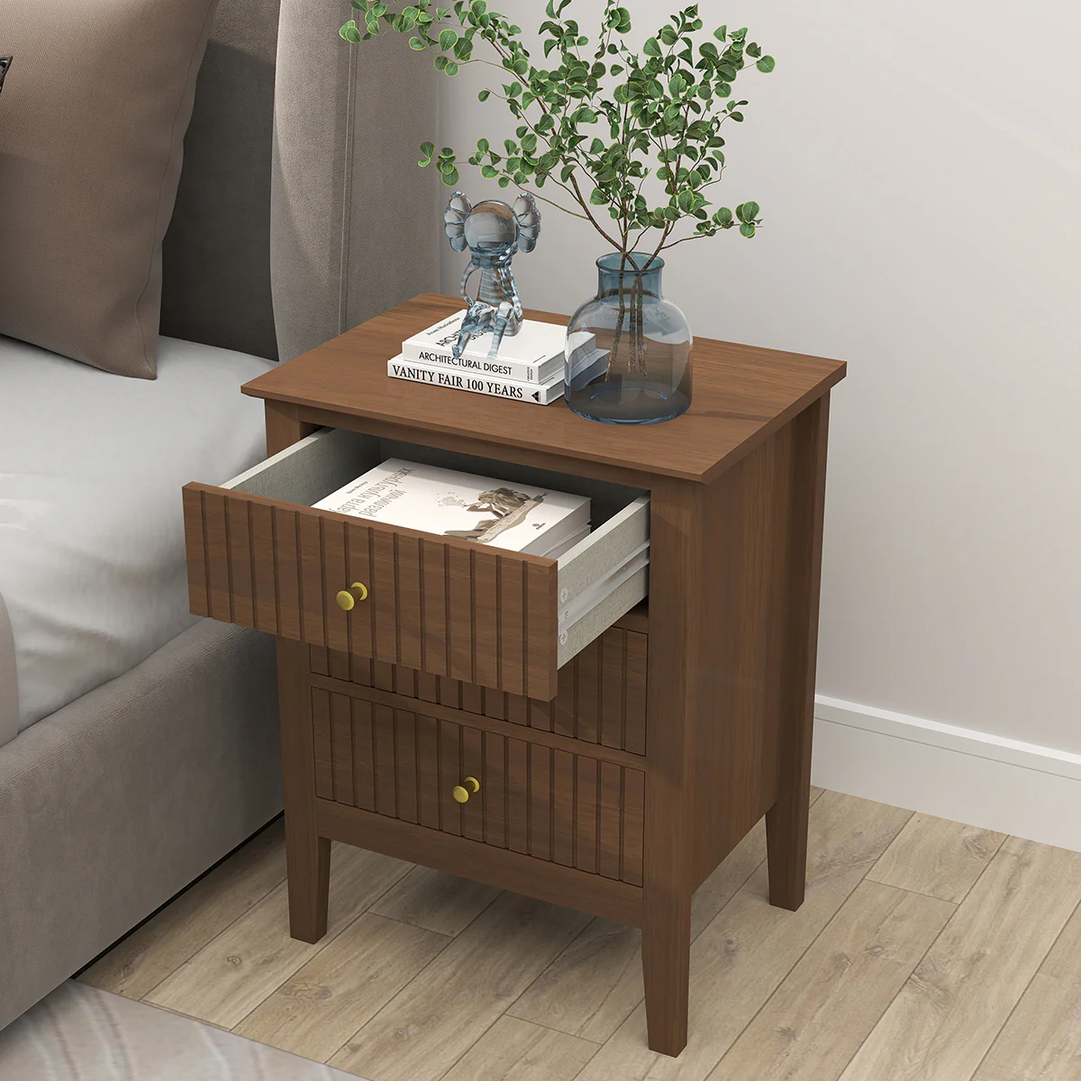 Pair of 3 Drawer Bedside Tables - Hales Dark Wood Range - Image 3