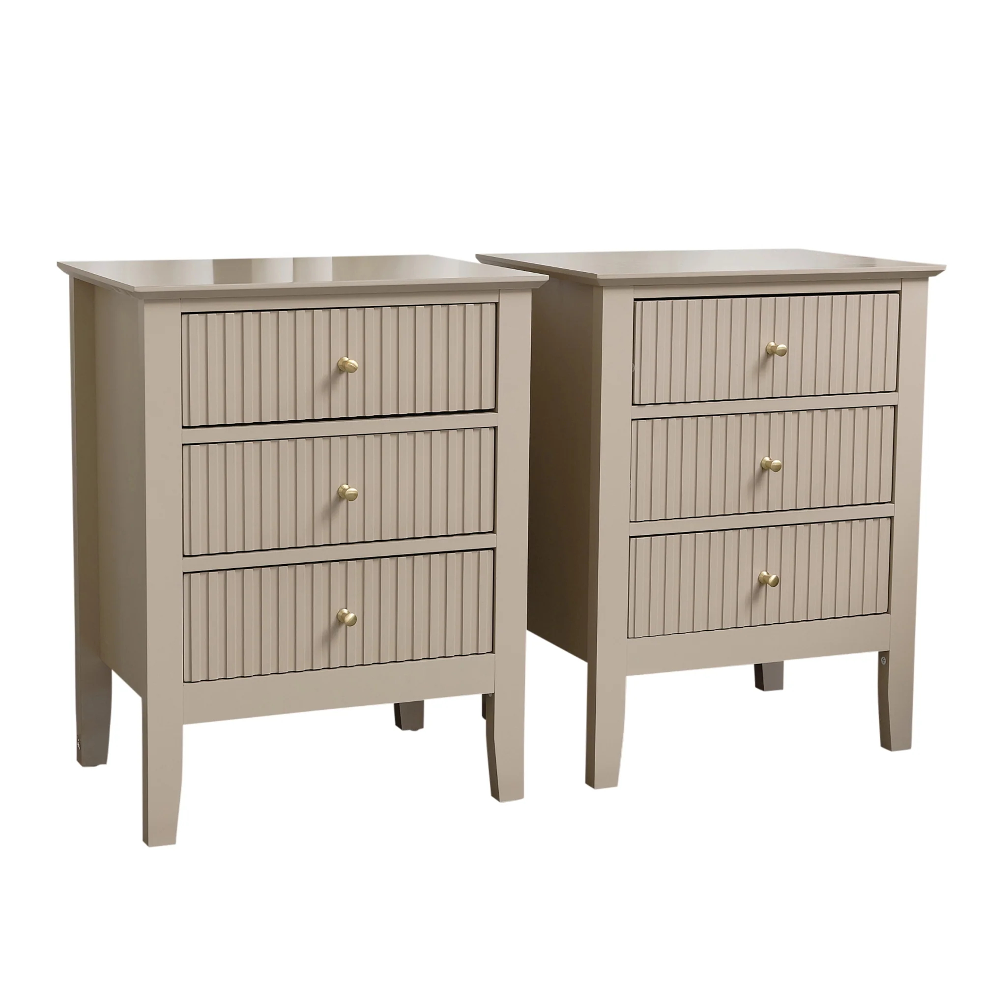 Pair of 3 Drawer Bedside Tables - Hales Tan Range - Image 8