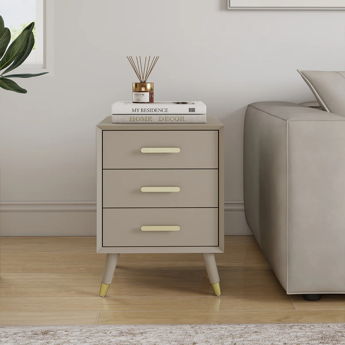 Pair of 3 Drawer Bedside Tables - Oslo Taupe Range - Image 4