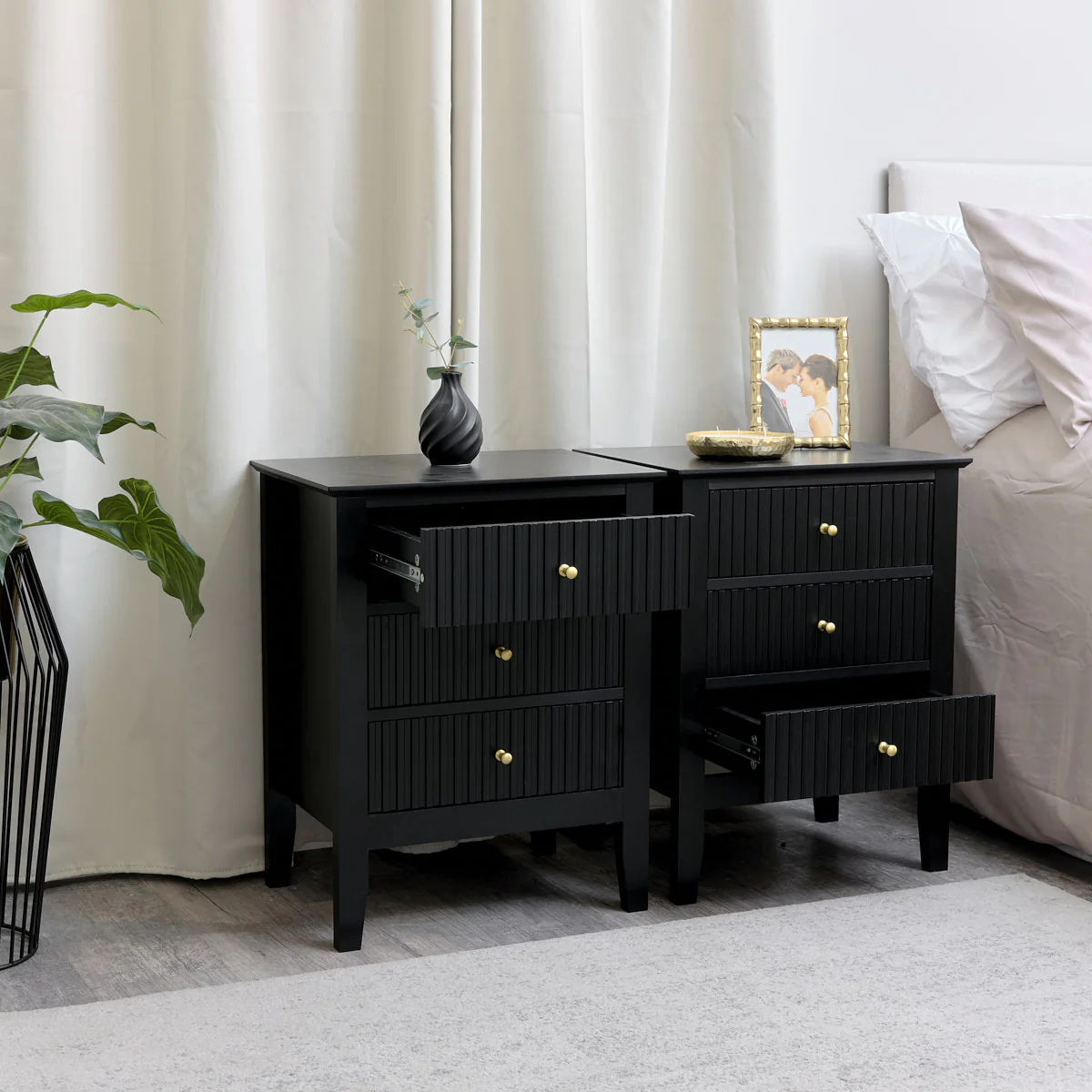 Pair of 3 Drawer Bedside Tables - Hales Black Range - Image 3