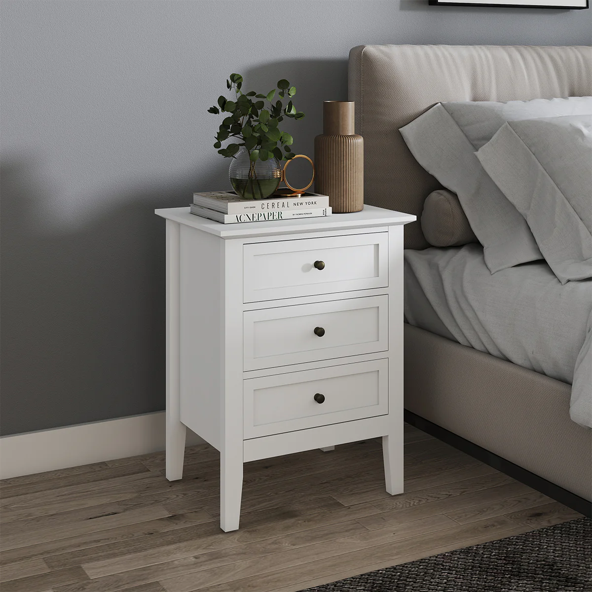 Pair of 3 Drawer Bedside Tables - Rowley White Range - Image 3