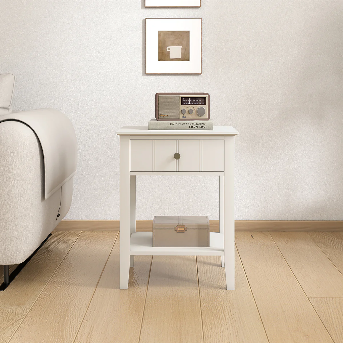 Pair Of Ivory One Drawer Bedside Tables with Shelf - Padstowe Ivory Range - Image 4