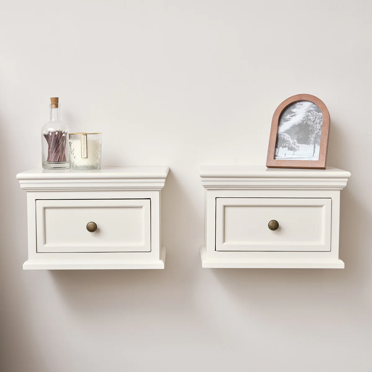Pair of Ivory Wall Mounted Bedside Tables - Daventry Ivory Range - Image 2