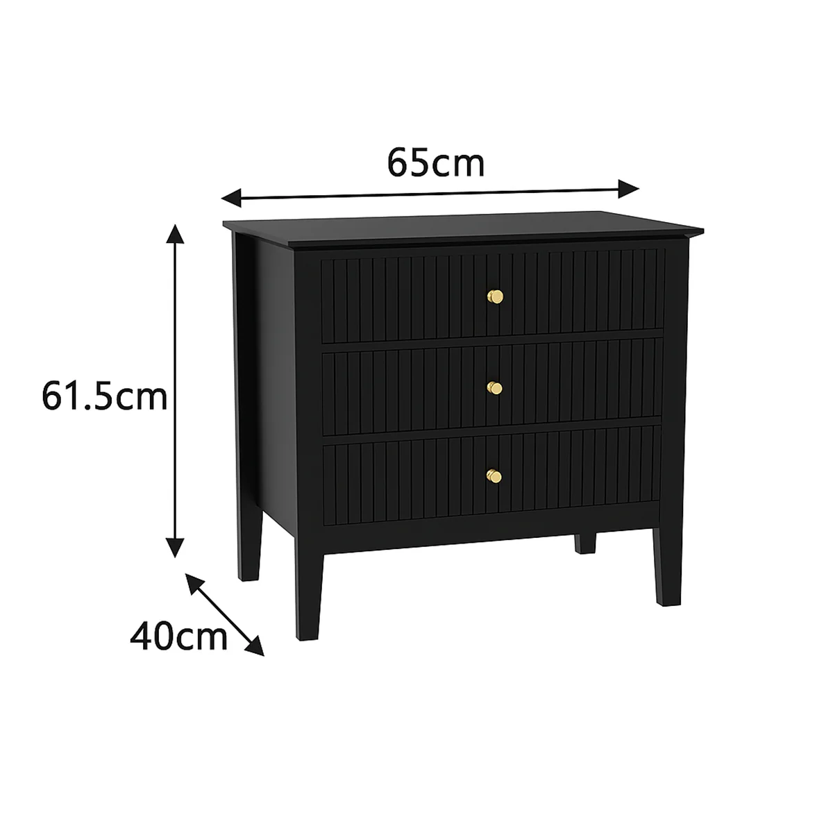 Pair of Large 3 Drawer Bedside Tables - Hales Black Range - Image 5
