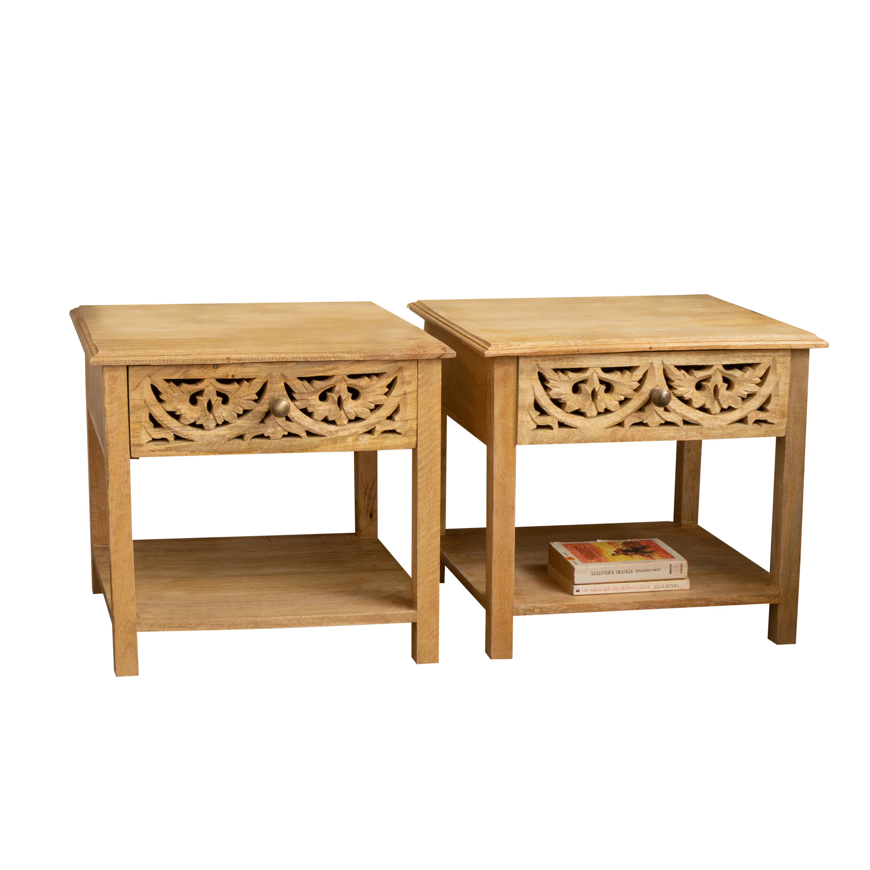 Pair of Natural Mango Wood Bohemian Bedside Tables - Freya Wood Range - Image 8
