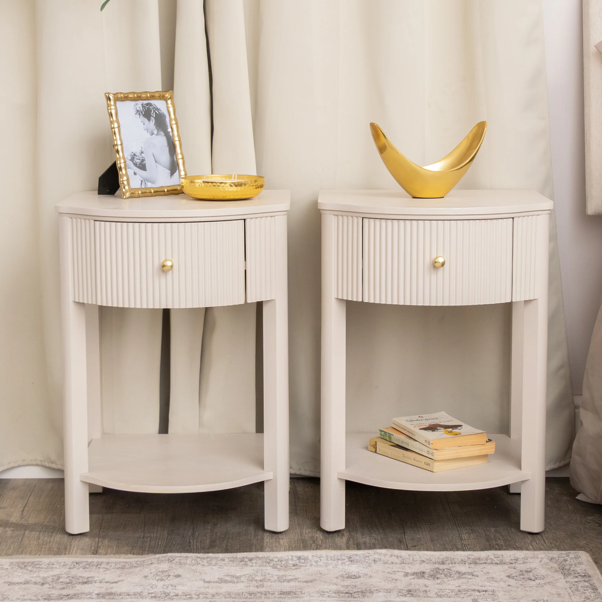 Pair of Reeded One Drawer Bedside Table - Willow Taupe Grey Range - Image 5