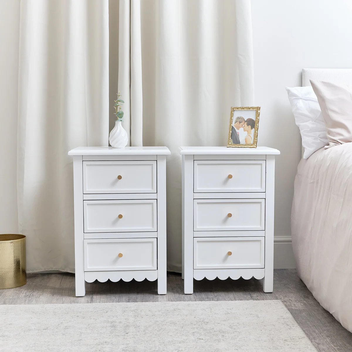 Pair of Scalloped 3 Drawer Bedside Tables - Staunton White Range - Image 3
