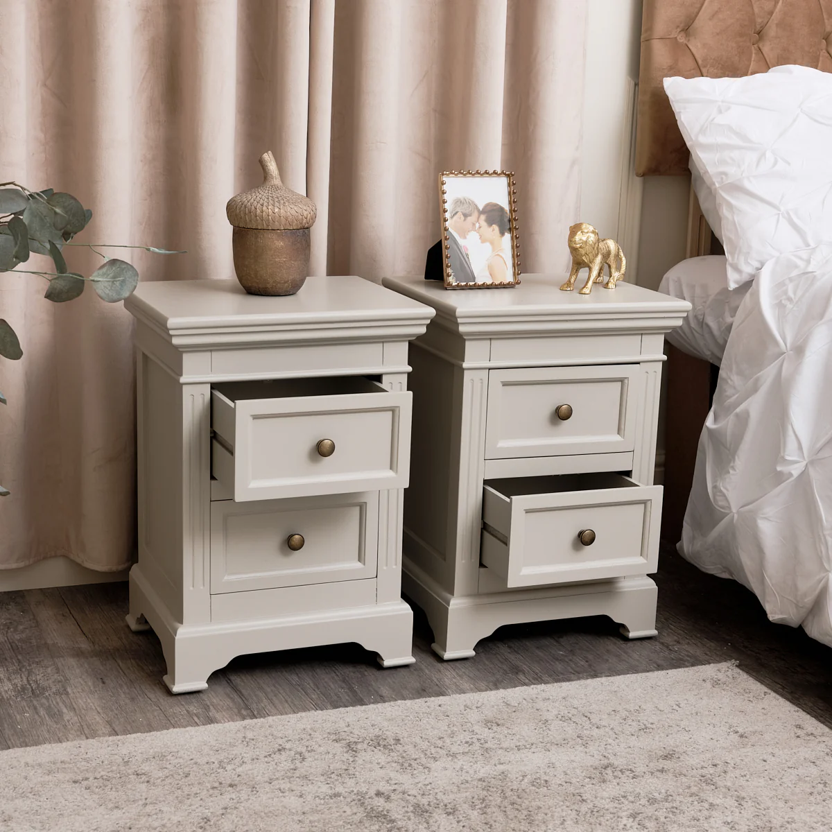 Pair of Taupe-Grey Two Drawer Bedside Tables - Daventry Taupe-Grey Range - Image 3