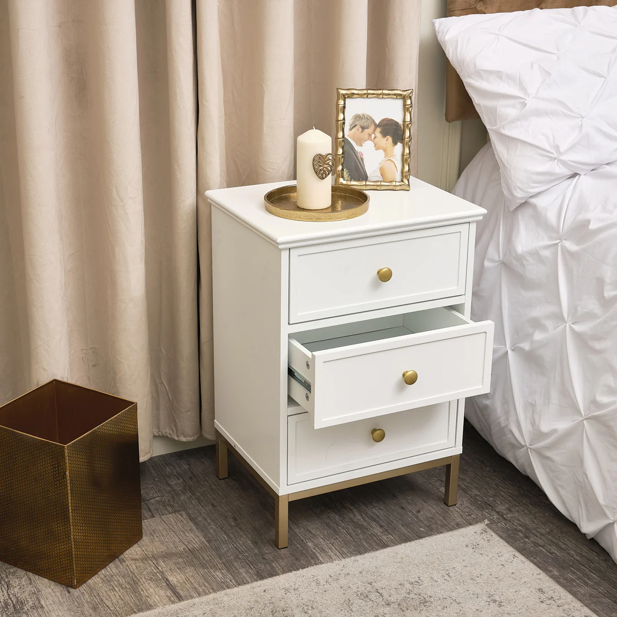 Pair of White Three Drawer Bedside Tables - Aisby White Range - Image 4