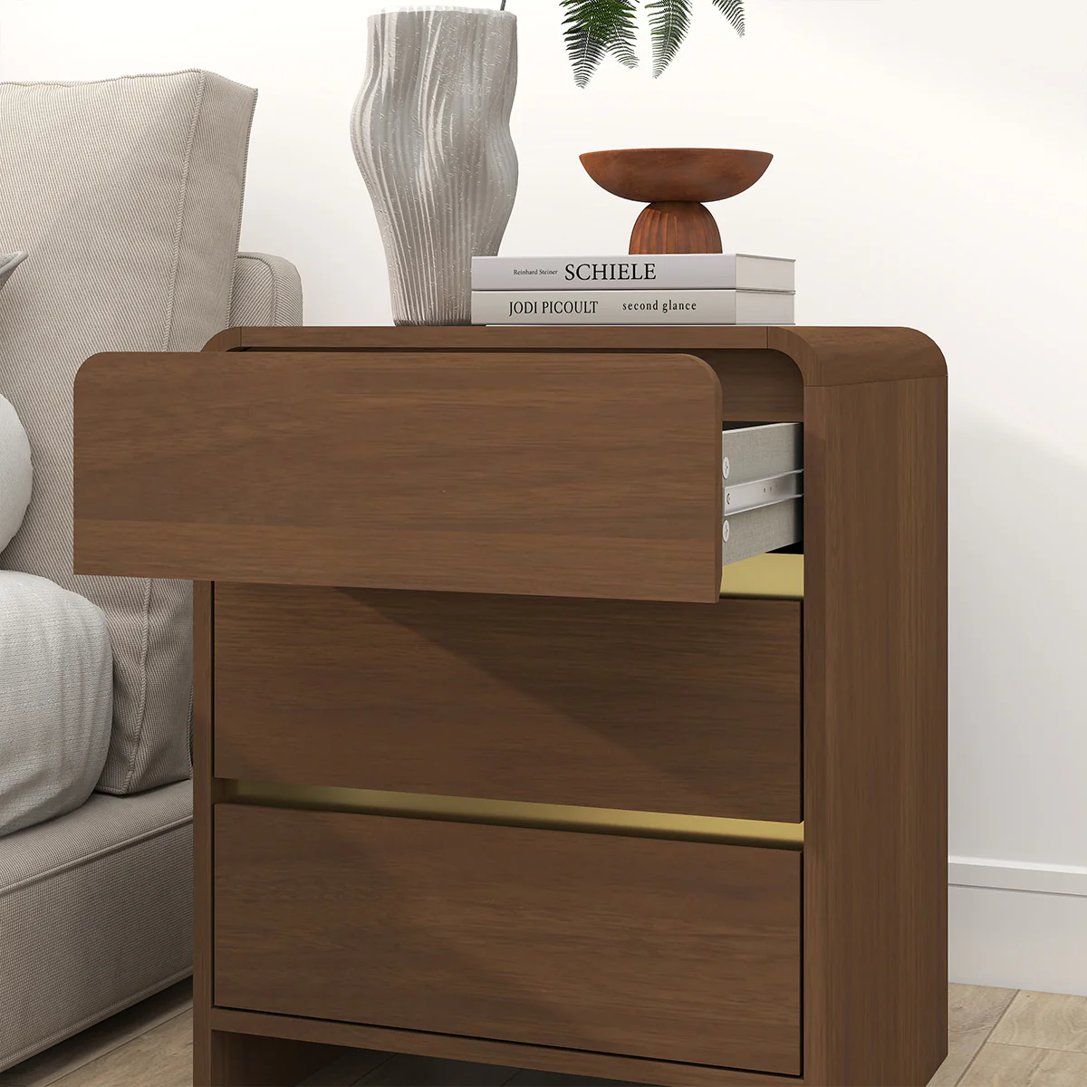 Pair of Walnut Brown 3 Drawer Bedside Tables - Meridian Walnut Range - Image 3