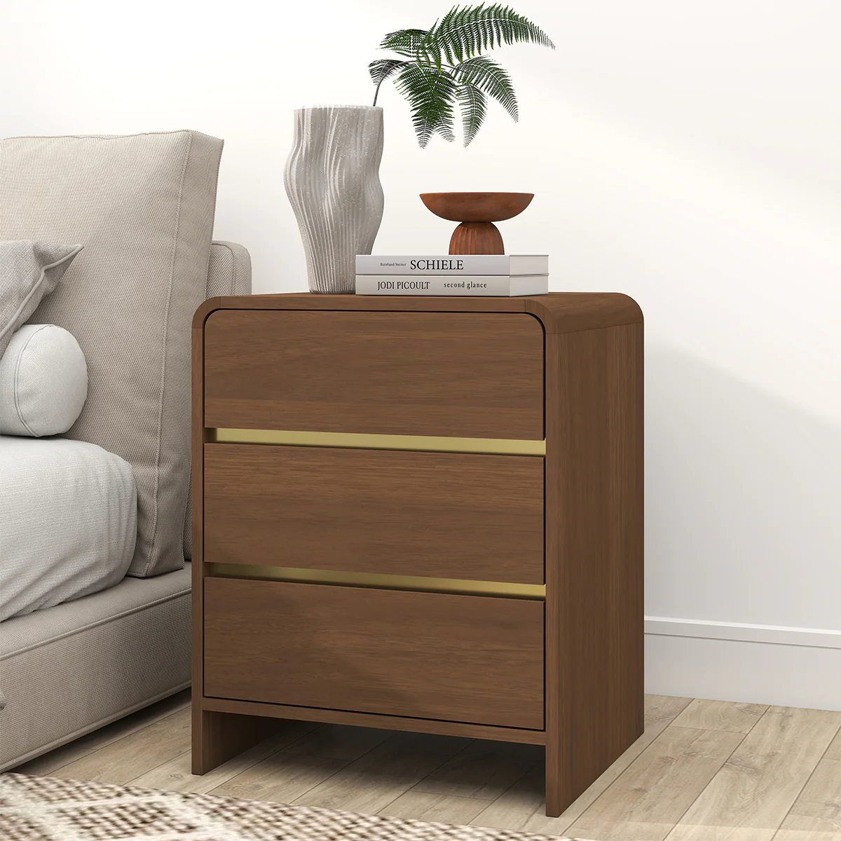 Pair of Walnut Brown 3 Drawer Bedside Tables - Meridian Walnut Range - Image 4