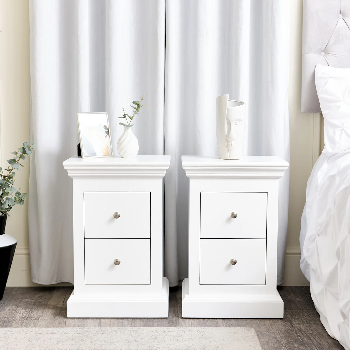 Pair of White 2 Drawer Bedside Tables - Slimline Haxey White Range - Image 2