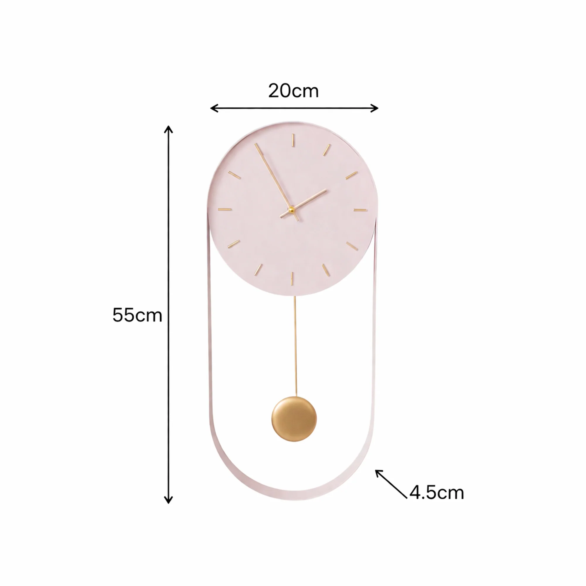 Pale Pink & Gold Pendulum Metal Analogue Wall Clock - 20cm x 55cm - Image 5