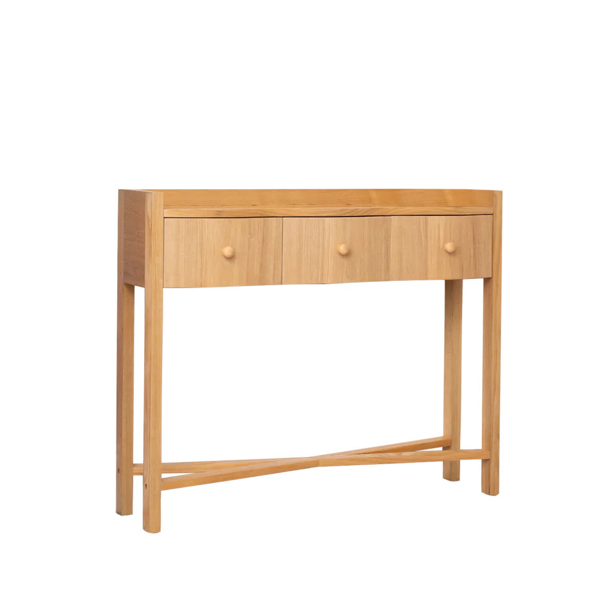 Pale Wood Curved 3 Drawer Console Table with Hessian & Glass Top - Austin Wood Range - Image 10
