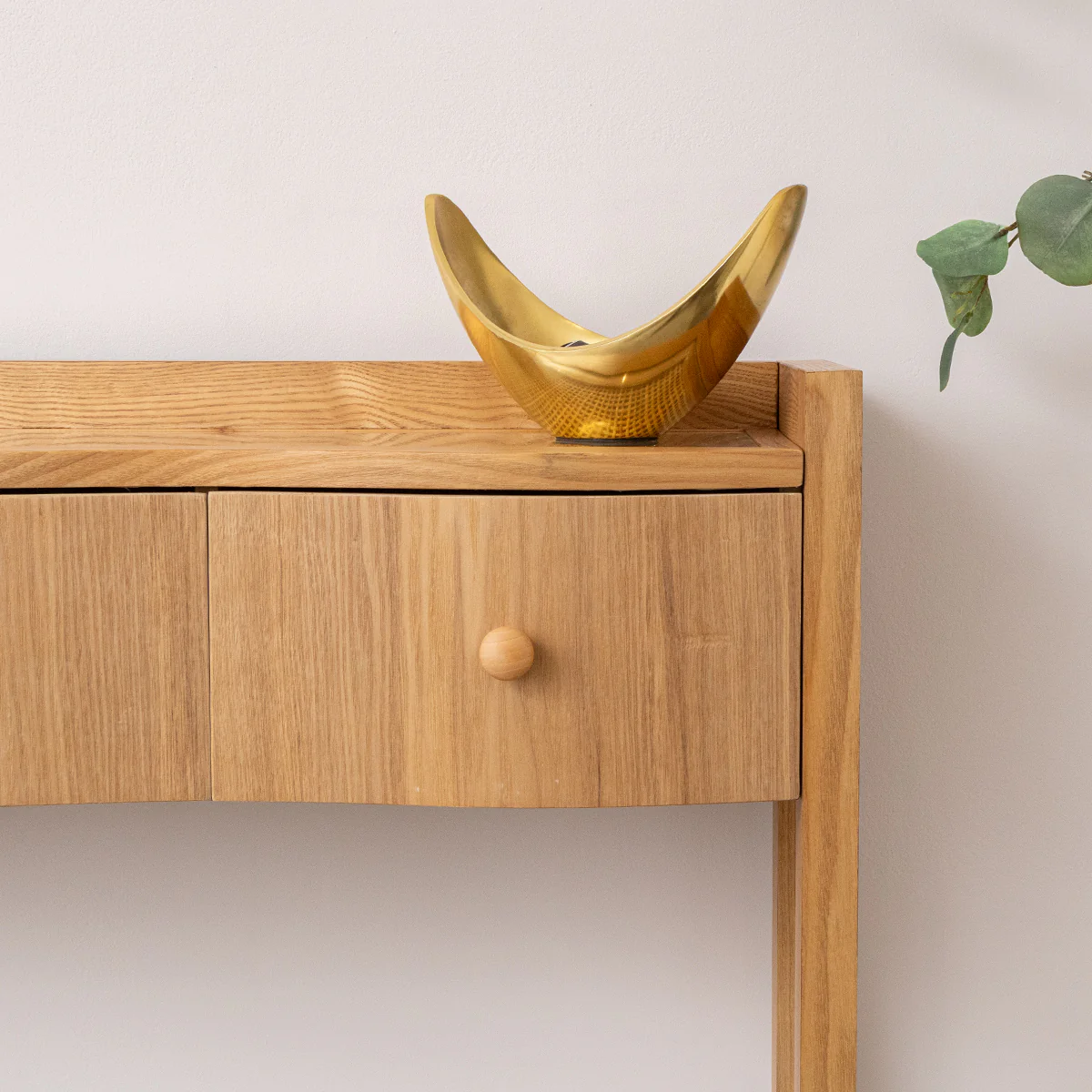 Pale Wood Curved 3 Drawer Console Table with Hessian & Glass Top - Austin Wood Range - Image 4