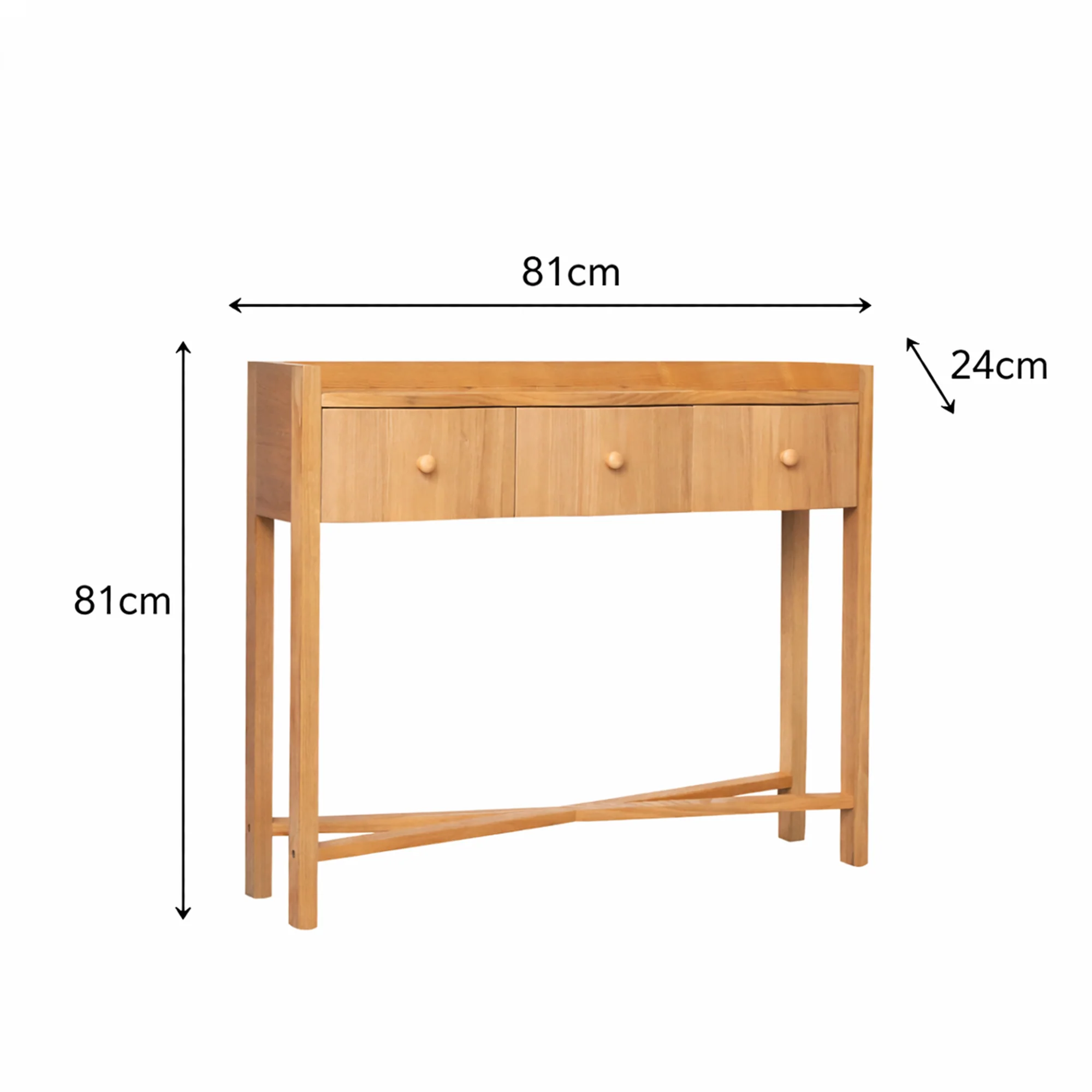 Pale Wood Curved 3 Drawer Console Table with Hessian & Glass Top - Austin Wood Range - Image 9