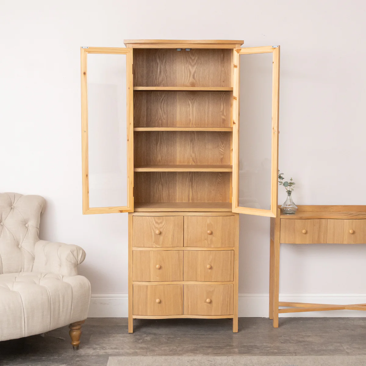 Pale Wood Curved Display Cabinet - Austin Wood Range - Damaged Seconds - Image 6