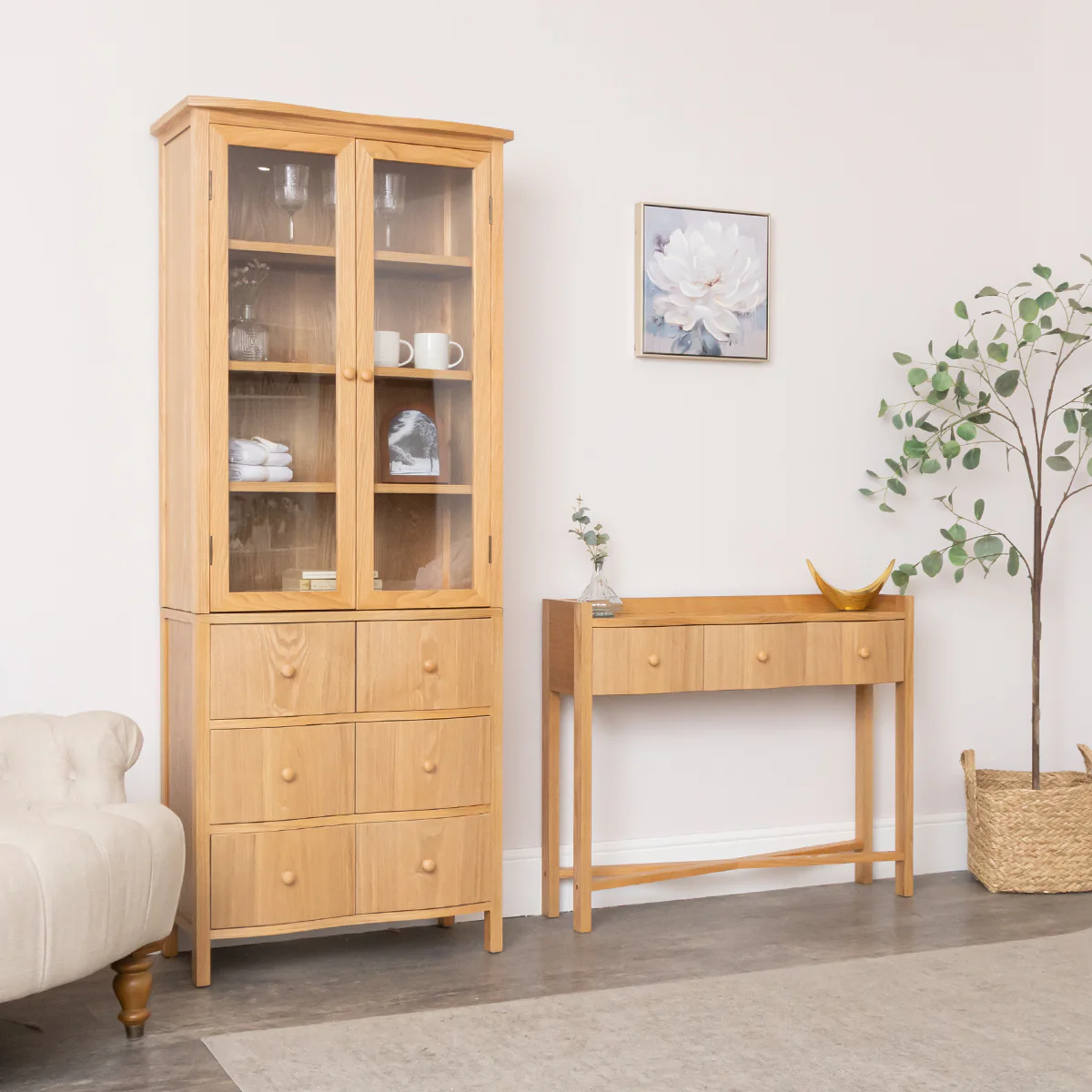 Pale Wood Curved Display Cabinet - Austin Wood Range - Damaged Seconds - Image 8