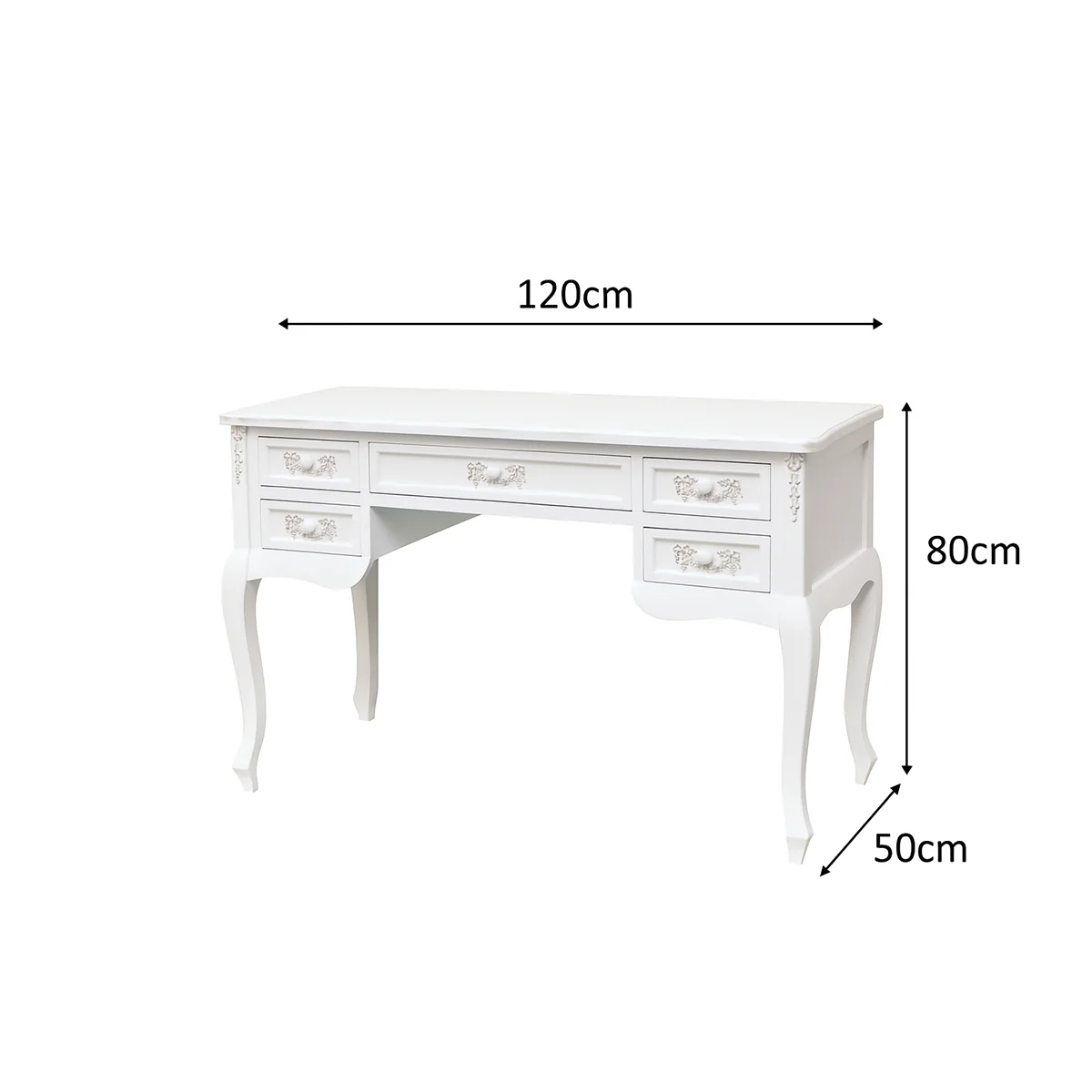 Antique White Dressing Table Desk with Triple Mirror and Stool - Pays Blanc Range - Image 10