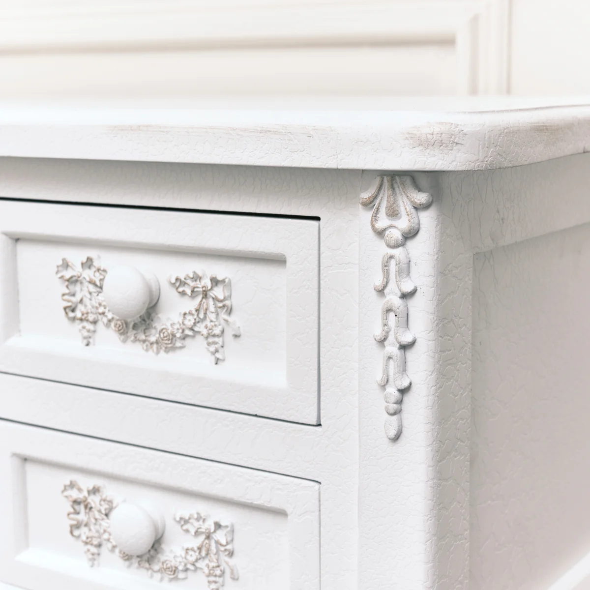 Antique White Dressing Table Desk with Triple Mirror and Stool - Pays Blanc Range - Image 3