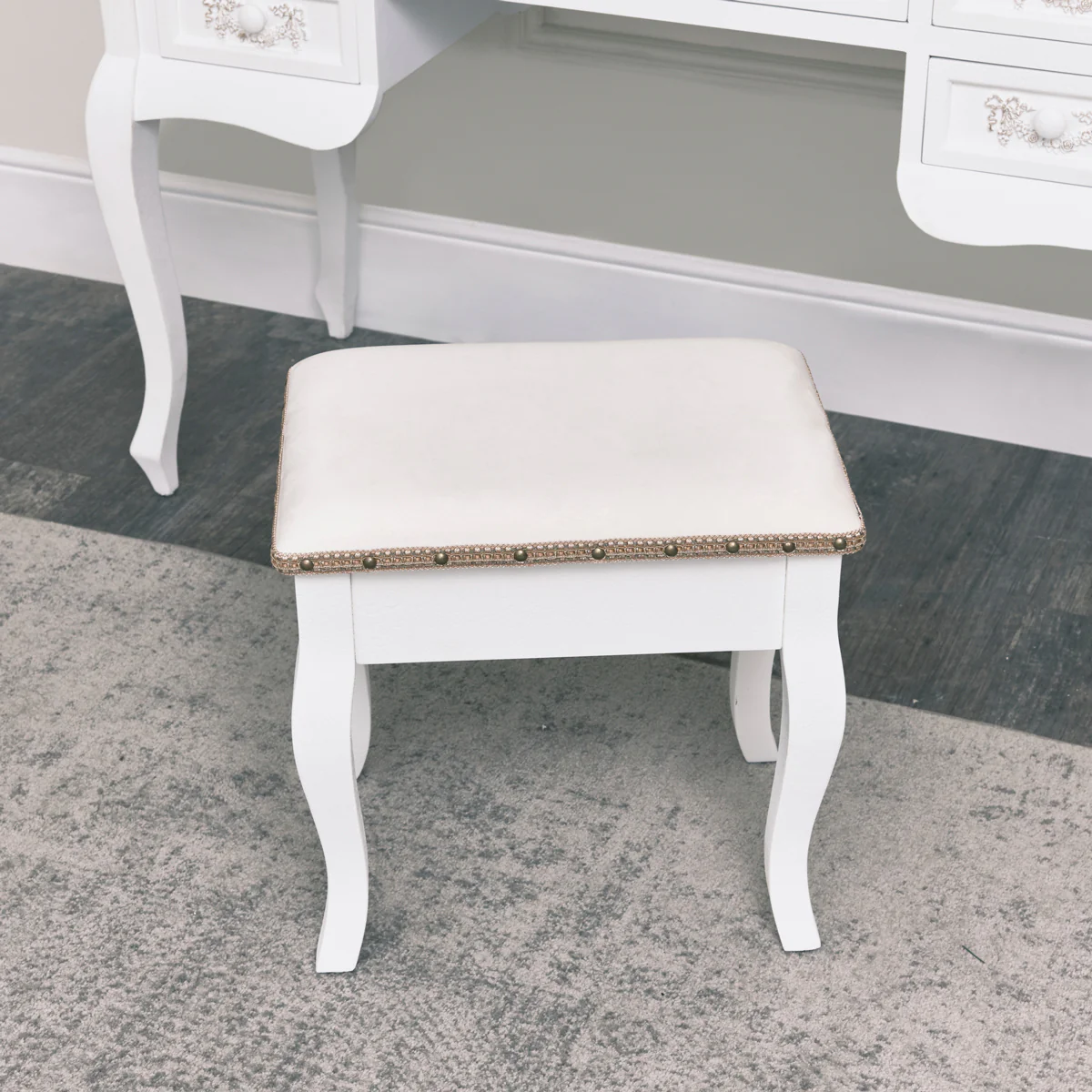Antique White Dressing Table Desk with Triple Mirror and Stool - Pays Blanc Range - Image 8