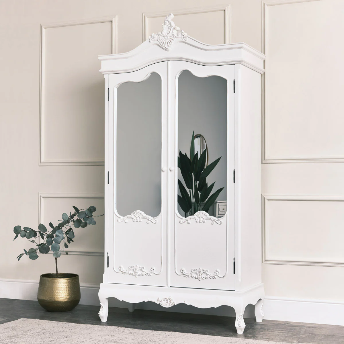 Antique White Mirrored Wardrobe - Pays Blanc Range - Image 2