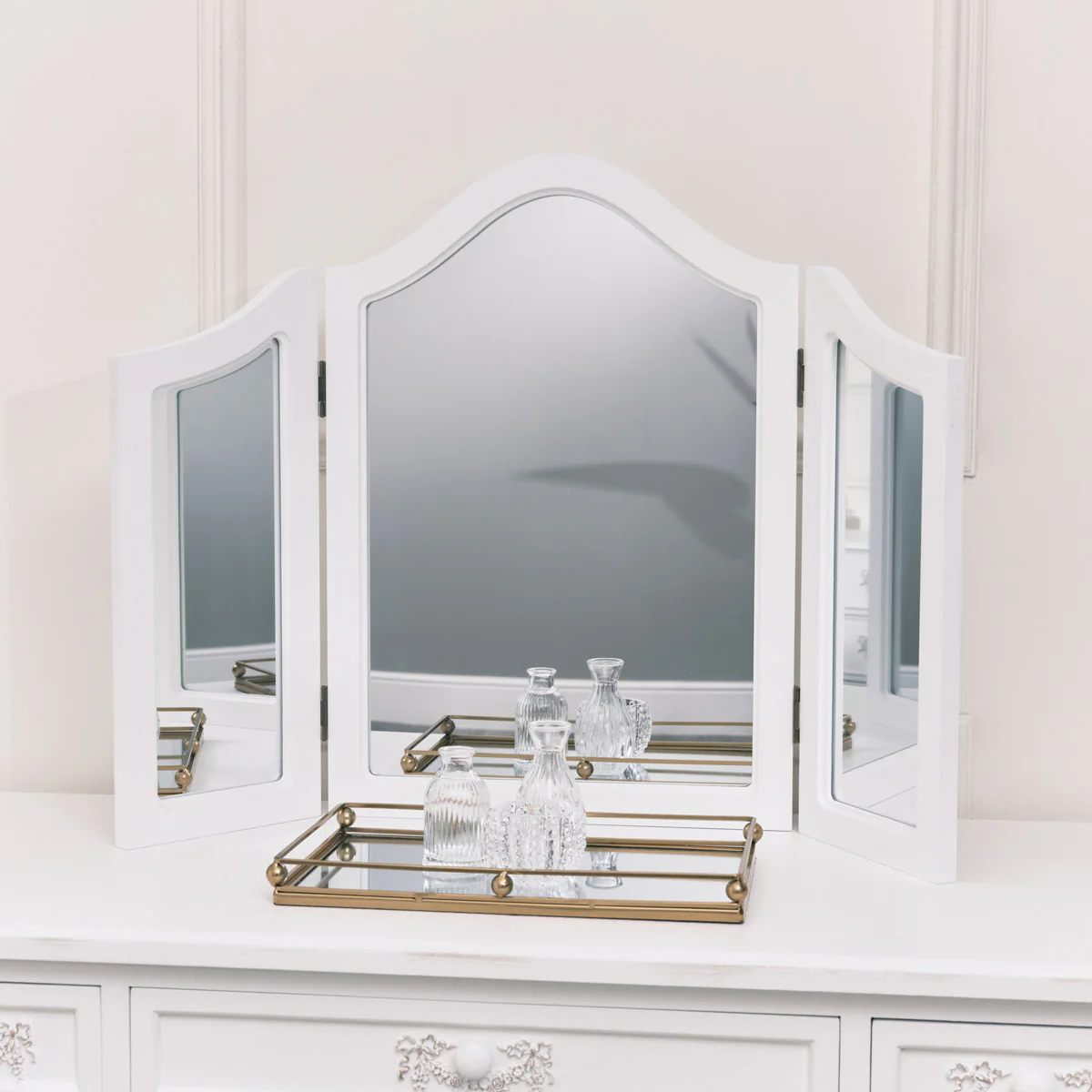 Antique White Triple Dressing Table Mirror - Pays Blanc Range - Image 2