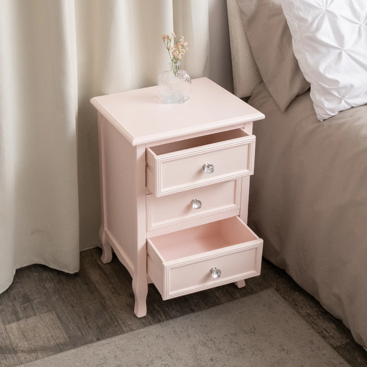 Pink 3 Drawer Bedside Table - Sophia Pink Range - Image 2