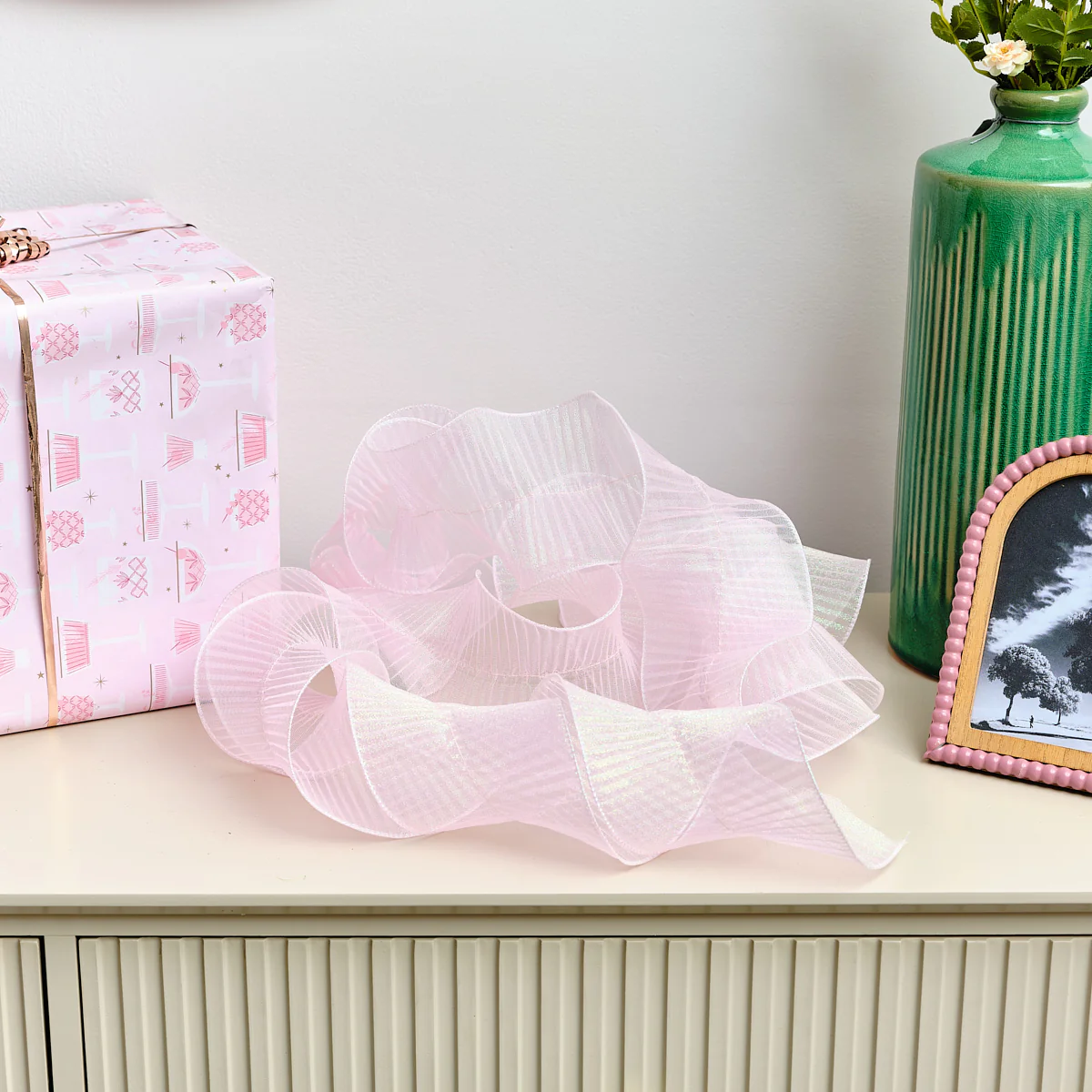 Pink Decorative Ruffle Ribbon - 10cm x 270cm - Image 3