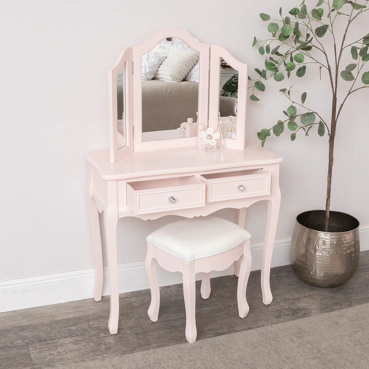 Pink Dressing Table, Mirror, Stool & Pair Bedside Tables - Sophia Pink Range - Image 7