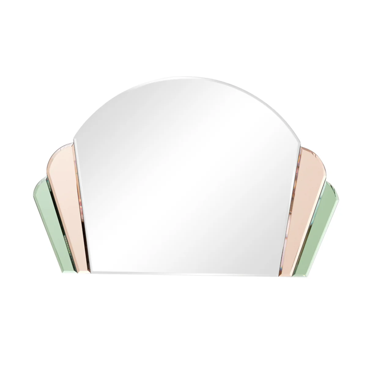 Pink & Green Glass Art Deco Arch Fan Wall Mirror 71cm x 46cm - Image 6
