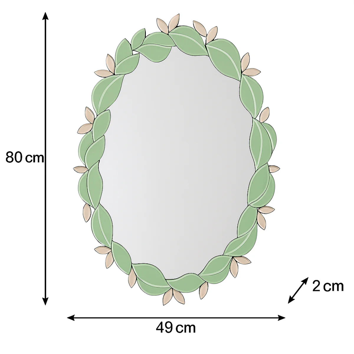 Pink & Green Oval Floral Art Deco Wall Mirror 80cm x 49cm - Image 7
