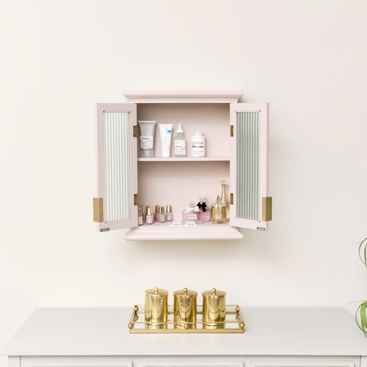 Pink Reeded Glass Wall Cabinet - Image 3