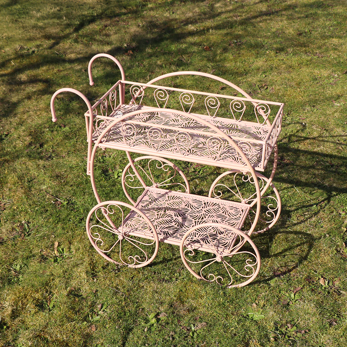 Pink Round Garden Bar Cart Drinks Trolley Style Plant Stand - Image 6