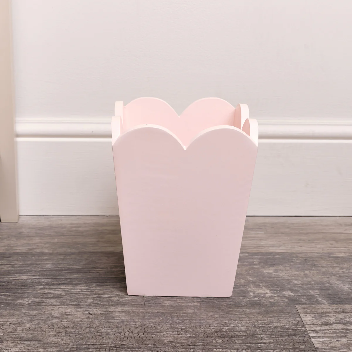 Pink Wooden Scalloped Edge Waste Paper Bin - Image 5