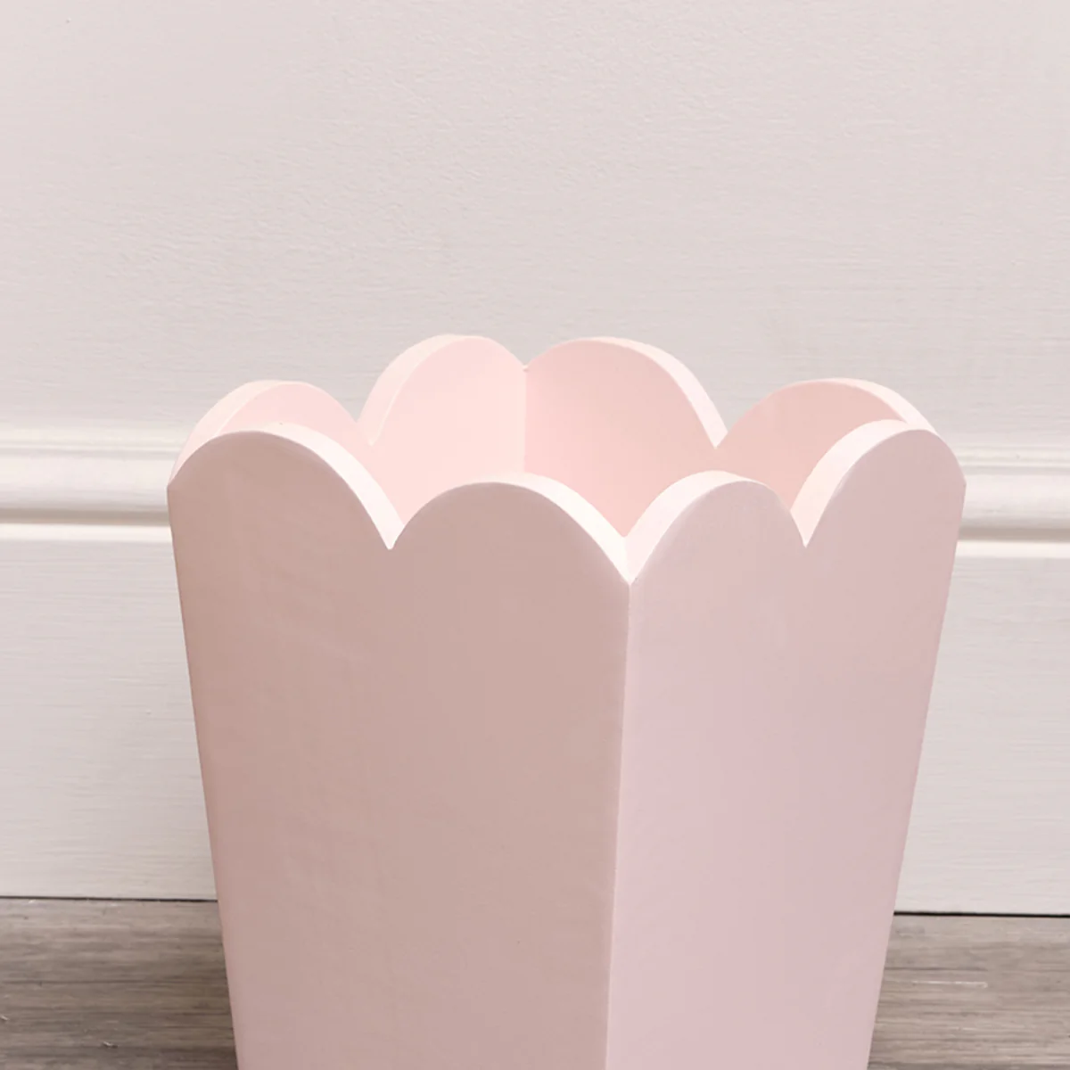 Pink Wooden Scalloped Edge Waste Paper Bin - Image 6