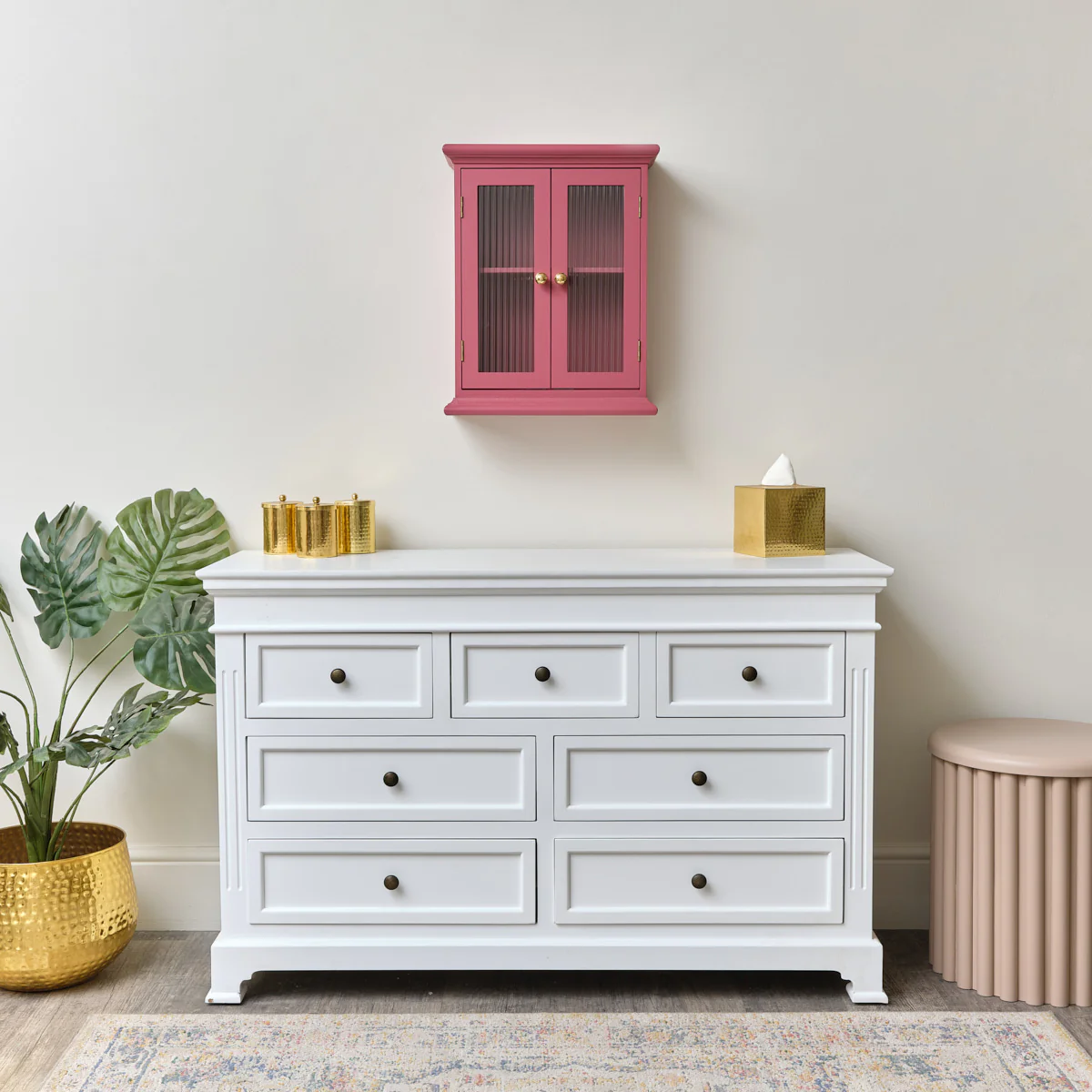 Raspberry Pink Reeded Glass Wall Cabinet - Image 8