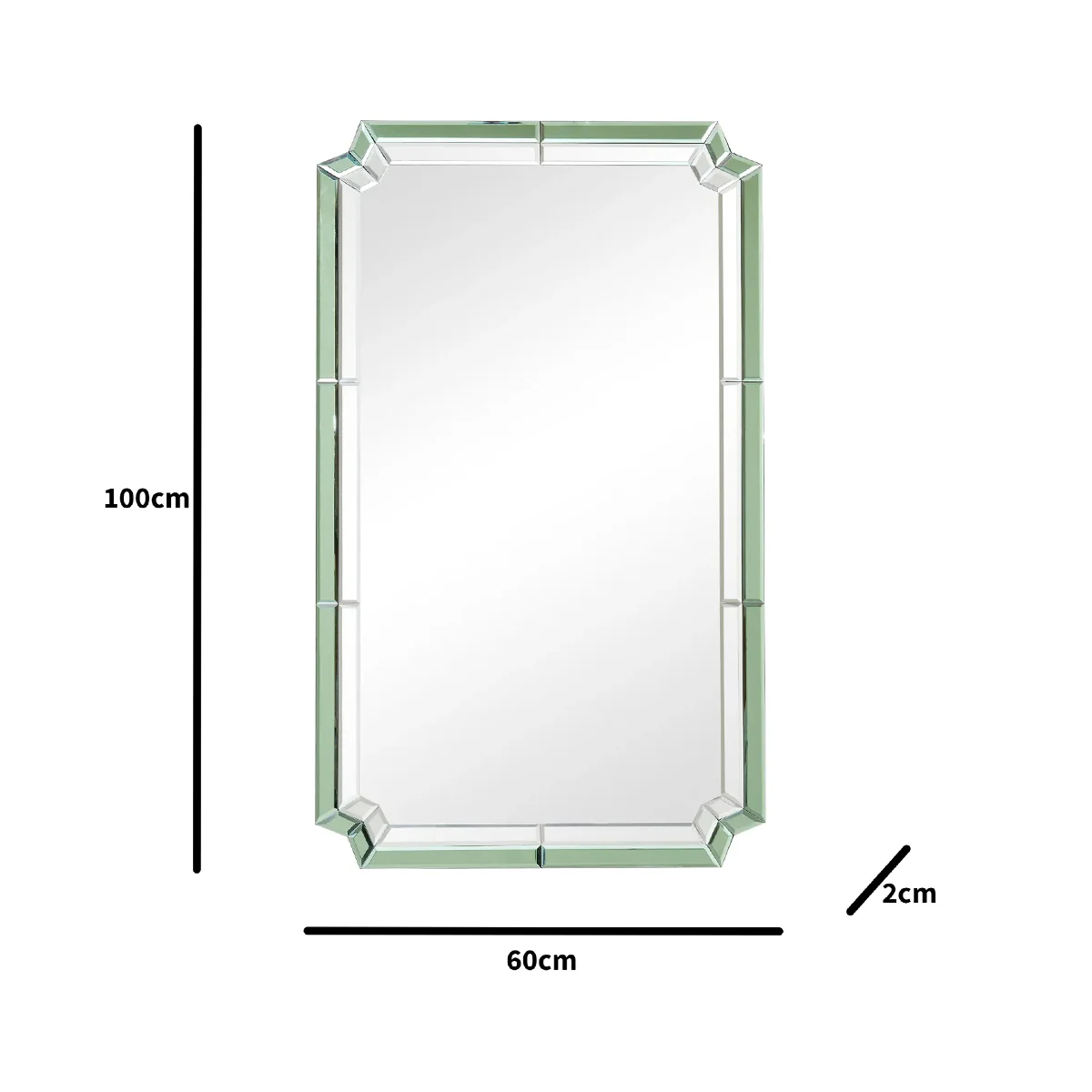 Rectangle Green Glass Art Deco Wall Mirror 60cm x 100cm - Image 9