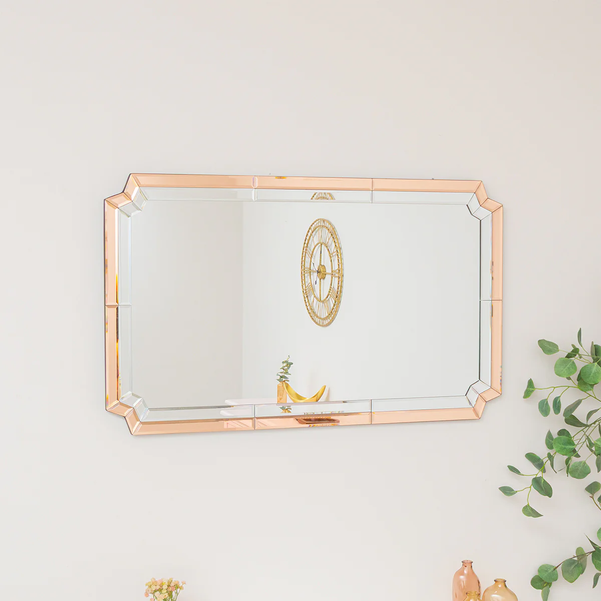 Rectangle Pink Glass Art Deco Wall Mirror 60cm x 100cm - Image 4