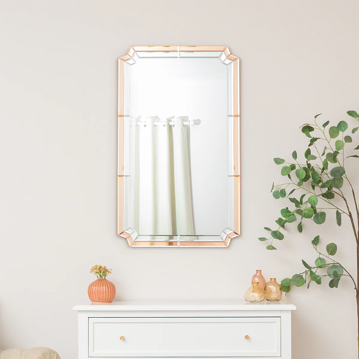 Rectangle Pink Glass Art Deco Wall Mirror 60cm x 100cm - Image 6