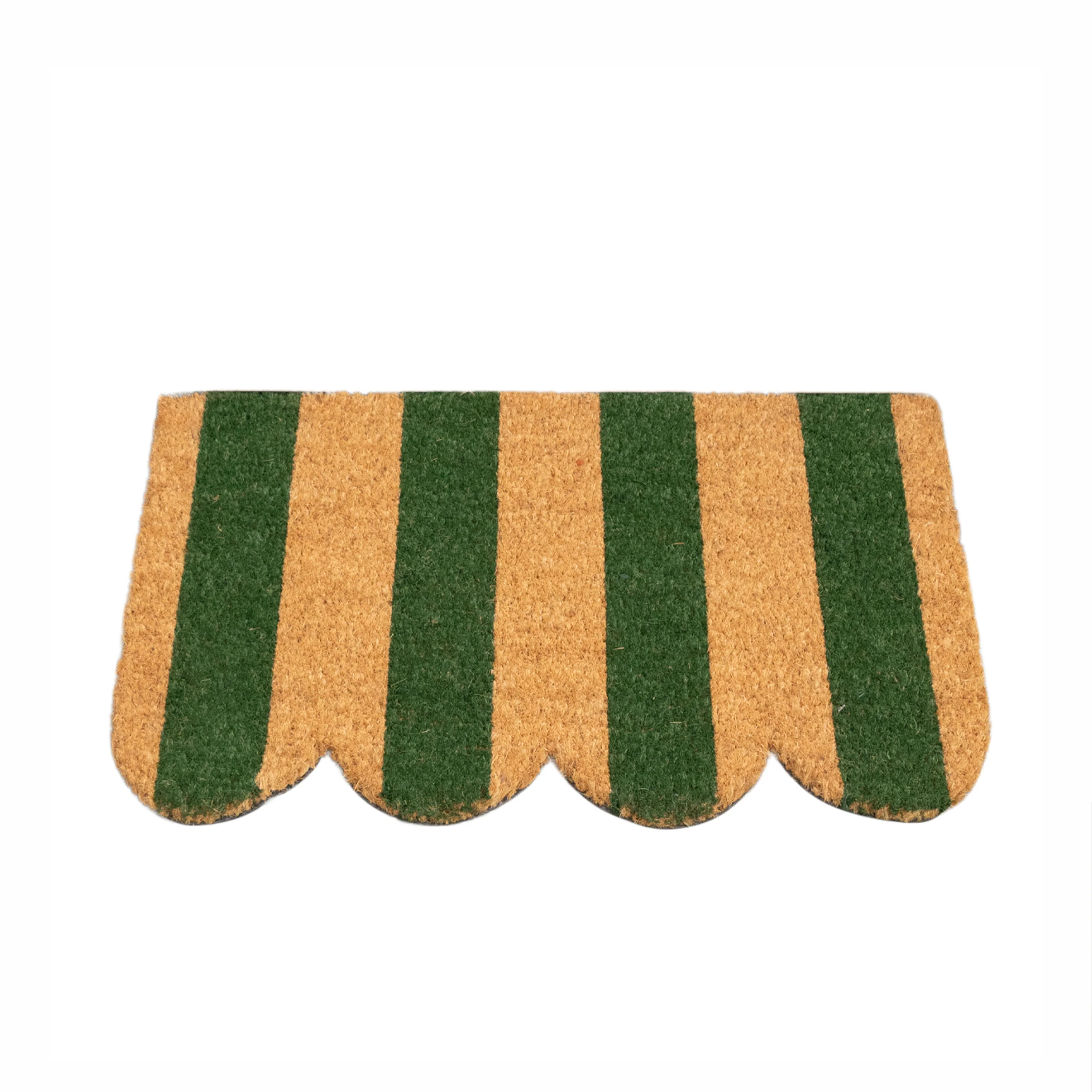 Rectangular Green & Natural Striped Doormat with Scallop Edge - Image 6