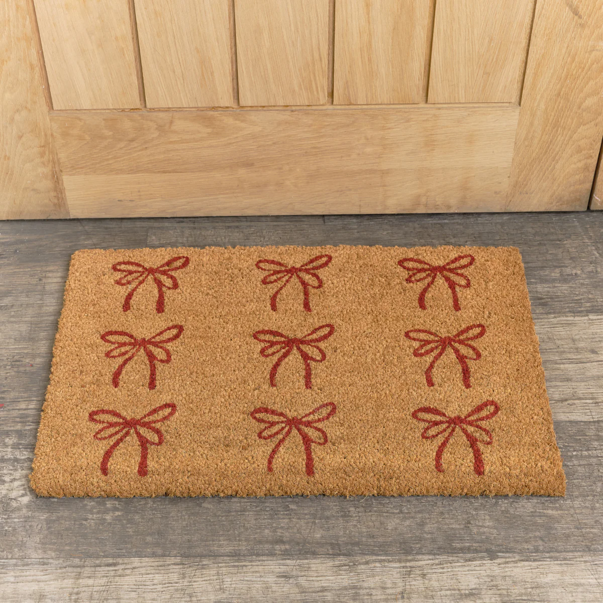 Red Bow Detail PVC Backed Coir Doormat 60cm x 40cm - Image 3