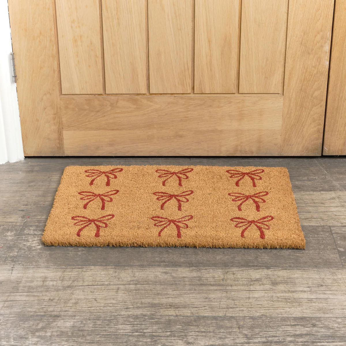 Red Bow Detail PVC Backed Coir Doormat 60cm x 40cm - Image 4