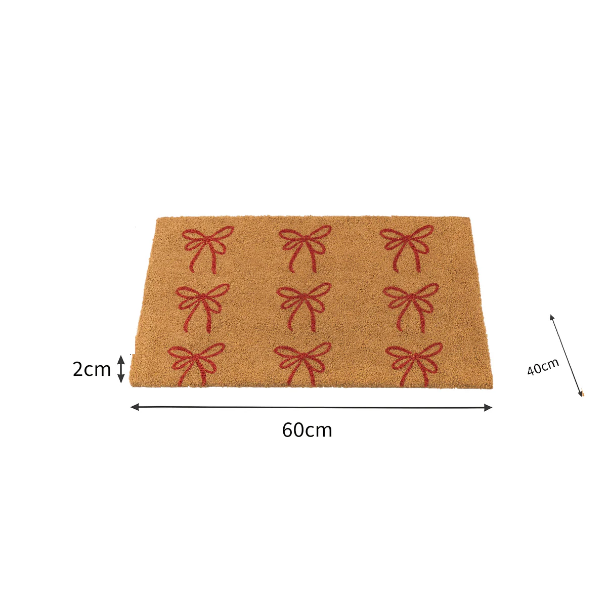 Red Bow Detail PVC Backed Coir Doormat 60cm x 40cm - Image 5
